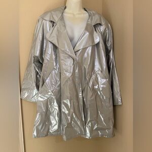 Vintage Wippette Rainthings Raincoat  Front Pockets belt Greyish-silver Vinyl